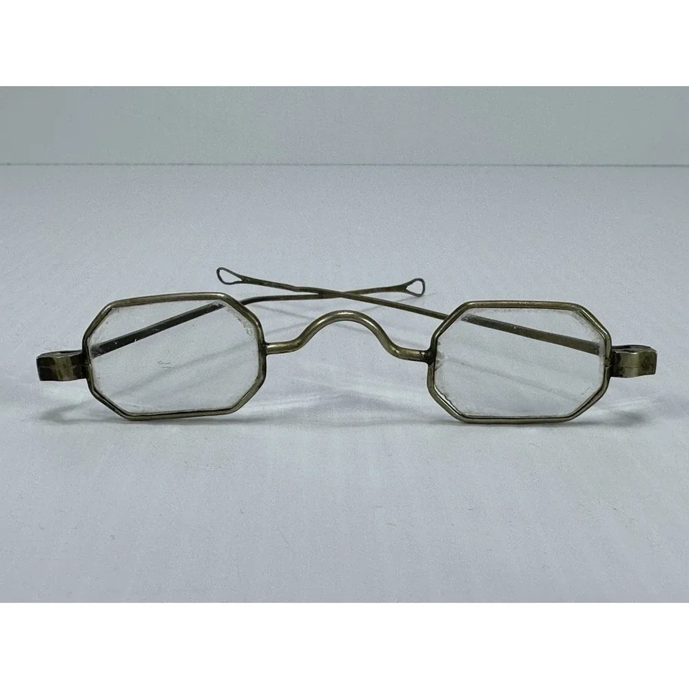 Antique Early 19th‎ Century Octagonal Eyeglasses Metal Frame Museum Gold Tone
